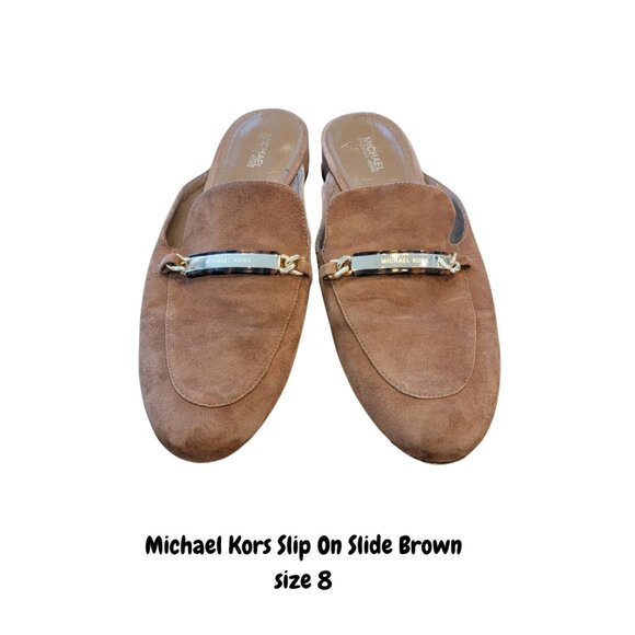 MICHAEL Michael Kors Nadia Brown Suede Slide/Slip On Shoes - Picture 1 of 13